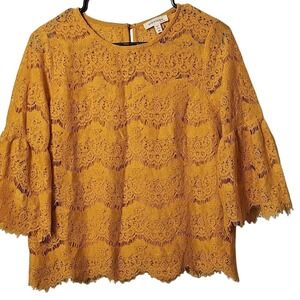 Monteau Mustard Color Casual Women's Lace Blouse Medium
